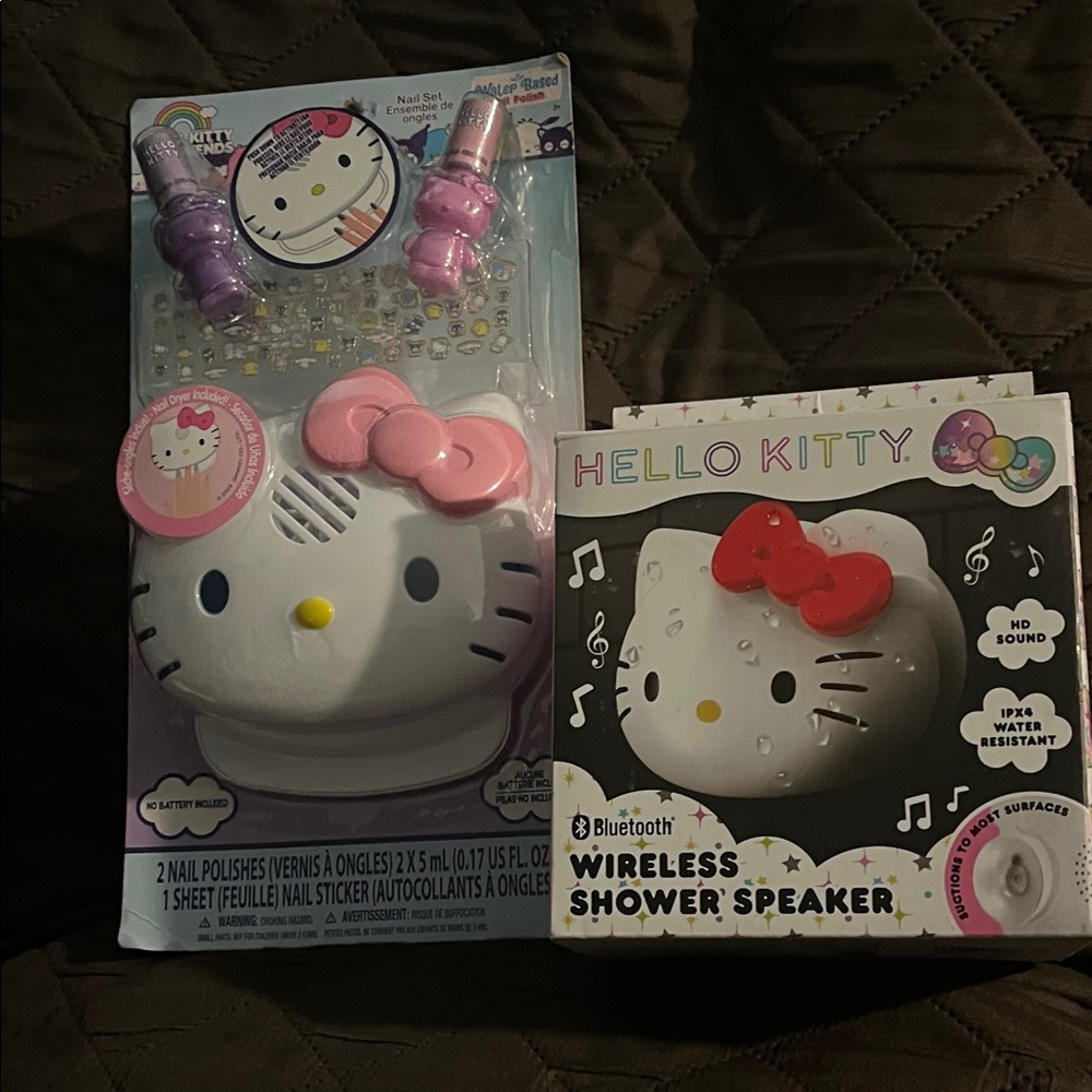 Hello Kitty Pink and White Bluetooth Speaker and Nail Set